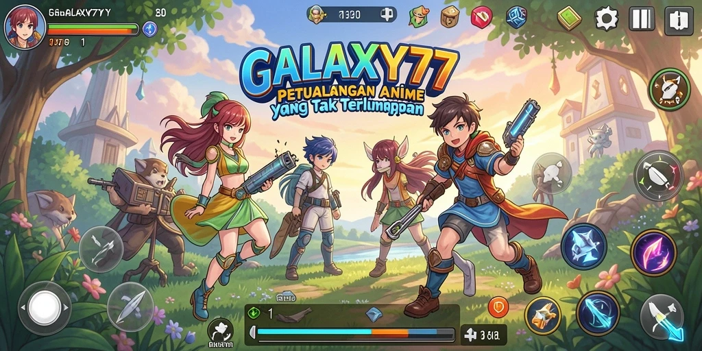 Tampilan gameplay seru dalam GALAXY77 dengan karakter anime menarik.