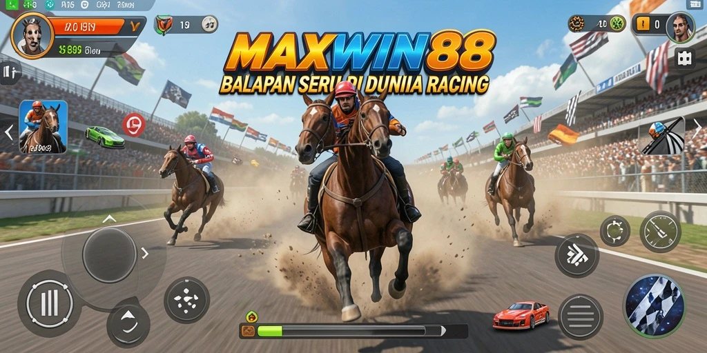 Screenshot gameplay MAXWIN88 menampilkan serunya balapan di lintasan.