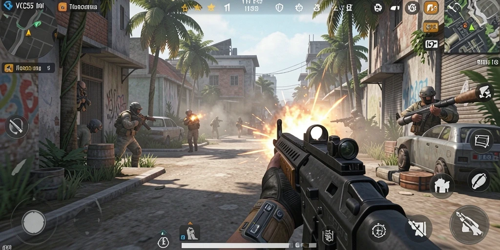 Screenshot gameplay VC55 yang menunjukkan aksi seru dalam pertempuran TPS.